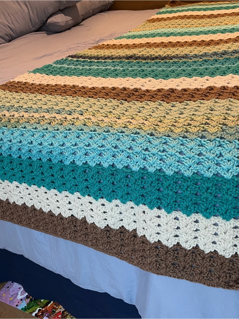 Crochet Throw earth tone‎ afghan Cottage-core 70s vibe Handmade Striped